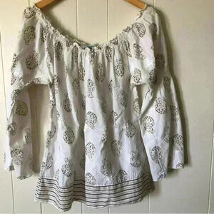 Letarte Off the shoulder Lightweight Printed Embroidered Cotton  Blouse Size M